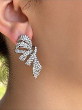 Bow Earrings | White Gold Plated | Swarovski Crystal | Women’s Bridal Jewelry